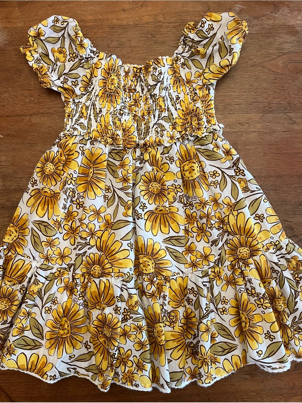 Girls Yellow Floral Smocked Casual Dress